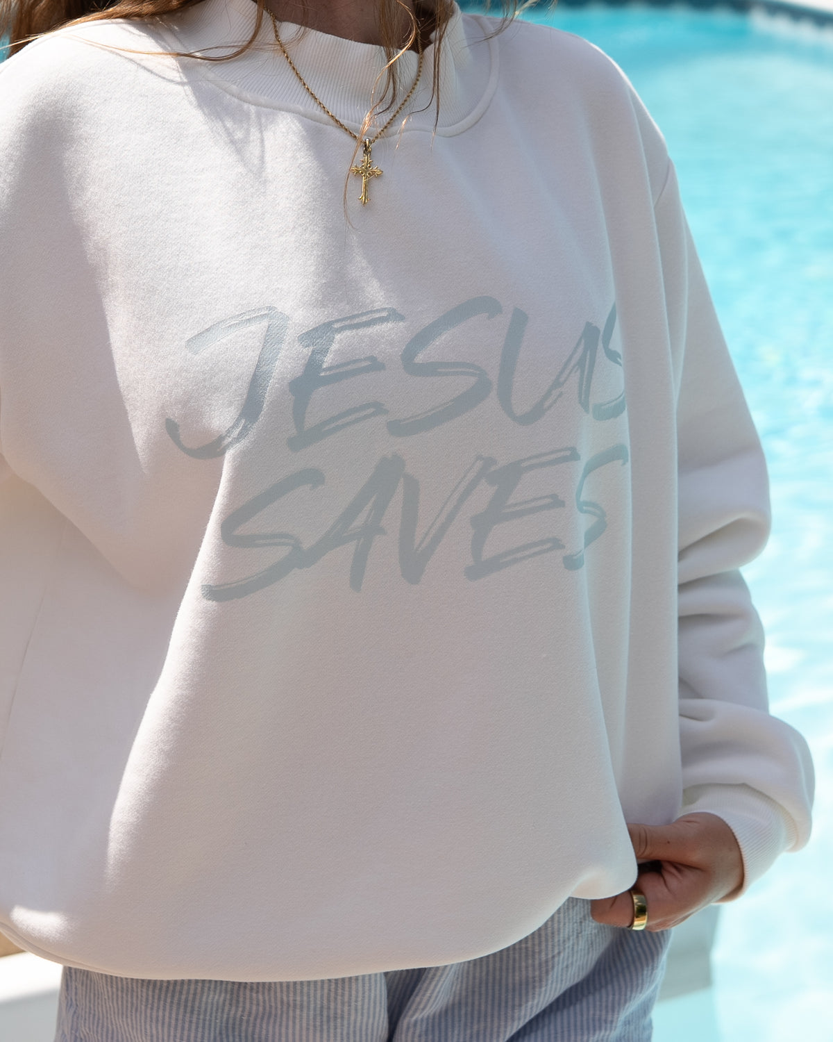 JESUS SAVES MOCKNECK SWEATSHIRT